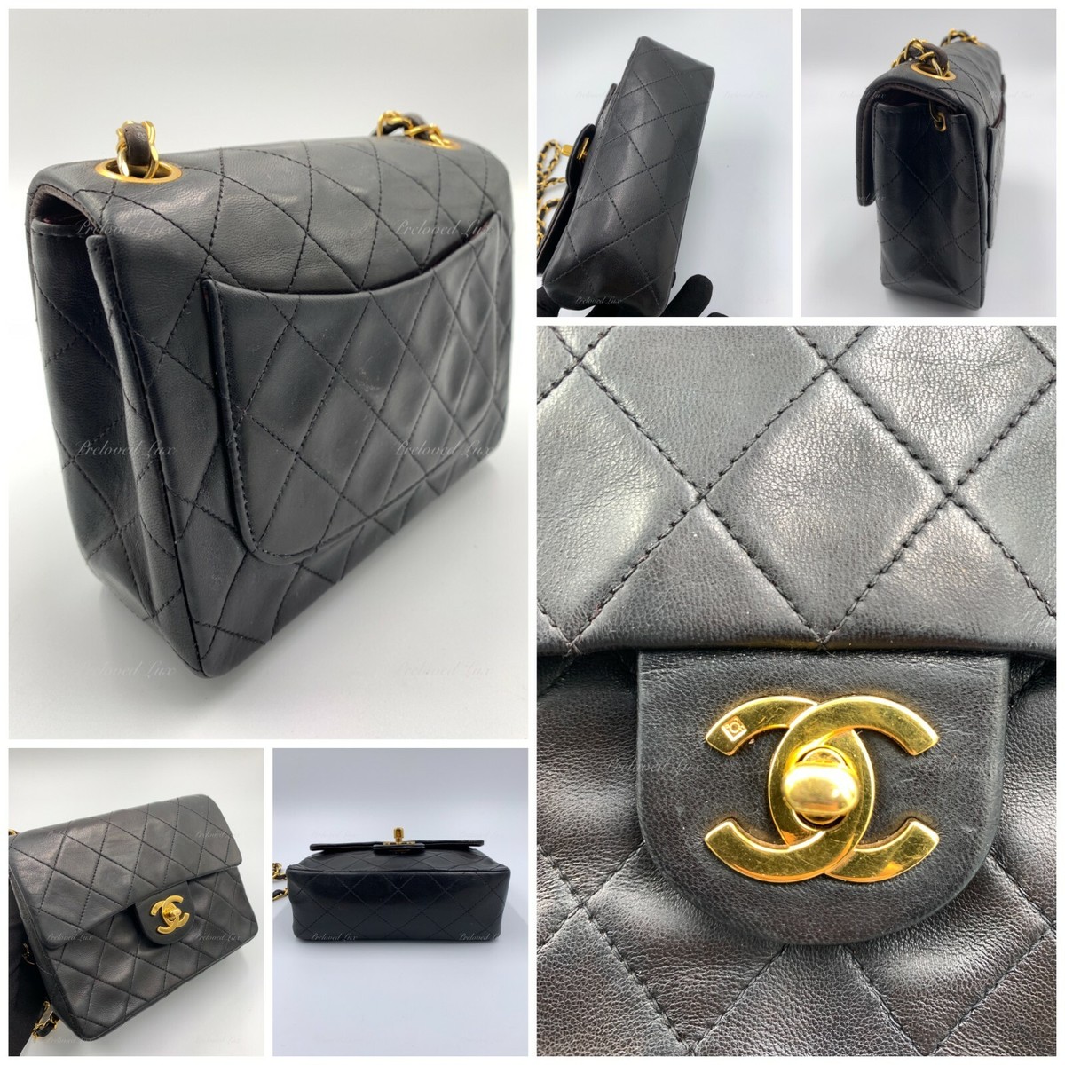 Chanel Mini Square Flap Bag Black Lambskin Light Gold Hardware