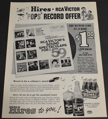 1958 Print Ad Hires Root Beer RCA Victor's Sound Spectaculars Record Offer Art