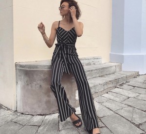 black and white jumpsuit striped