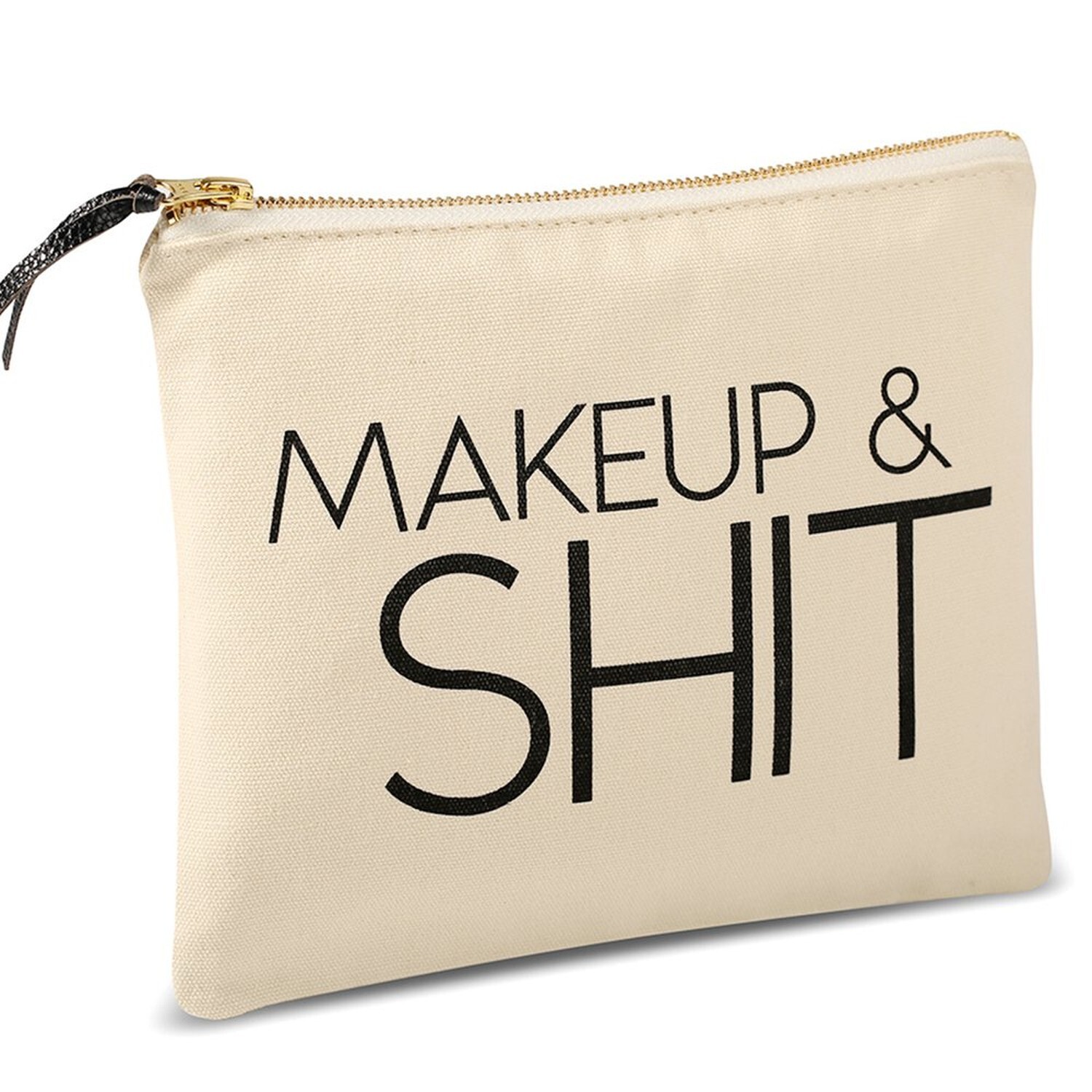 SHERWAY Large Funny Canvas Makeup Bag 9.5x8 Inch Cosmetic Pouch Bei Design