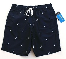Nautica Quick Dry Blue  White Brief Lined Swim Trunks Boardshorts Men's NWT