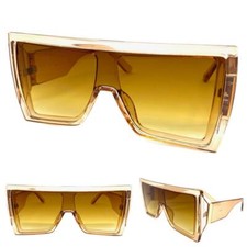 Oversized Exaggerated Modern Retro Shield SUN GLASSES Champagne Frame Honey Lens