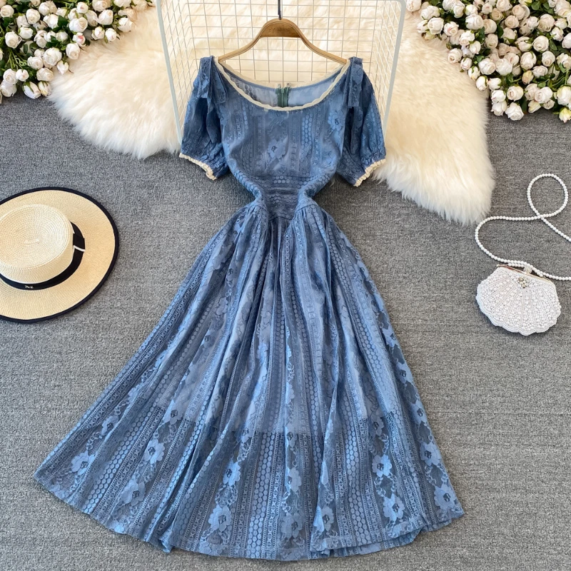 Fit and flare cheap lace dress with sleeves