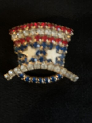 Vintage Patriotic Uncle Sam s Red, White & Blue Rhinestone Hat Pin/Brooch