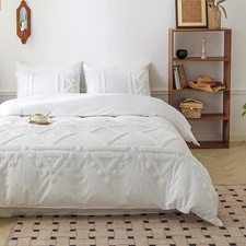 3 Piece white tufted duvet cover, comforter cover, bedding set with pillow