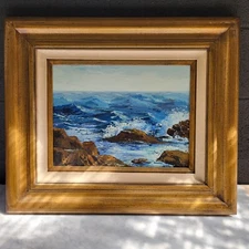 Painting Original Sea Wave Impressionism Oil on Canvas Sigbed by B. Hopkins 