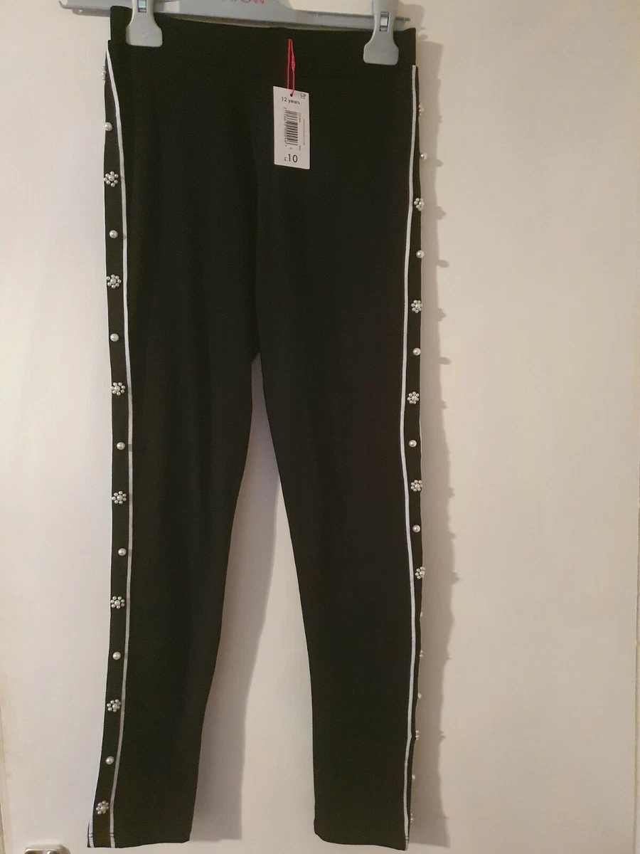 GIRLS MATALAN CANDY COUTURE BLACK PEARLED LEGGINGS AGES 10 / 11 / 12 BNWT