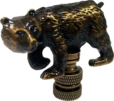 LITE ACCENTS Lamp Finial-BEAR-Aged Brass Finish, Highly detailed metal casting