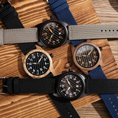 BOBO BIRD Men s Wooden Watch Nylon Strap Japanese Quartz 44mm / 1.73'' Gift Box