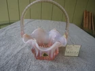 Fenton Peach Pink Opalescent Vulcan Basket Twisted Rope Handle Original Label