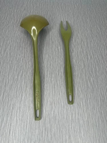 Vintage Foley Nylon Ladle & Fork Olive Green Retro MCM Kitchen Serving Utensils image 2
