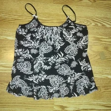 Studio Donatella Black Floral  Stretch Pajama Top Adjustable Straps Size L