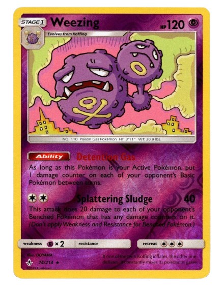 Pokemon Card - S&M: Unbroken Bonds 74/214 - WEEZING (reverse holo) - NM/Mint