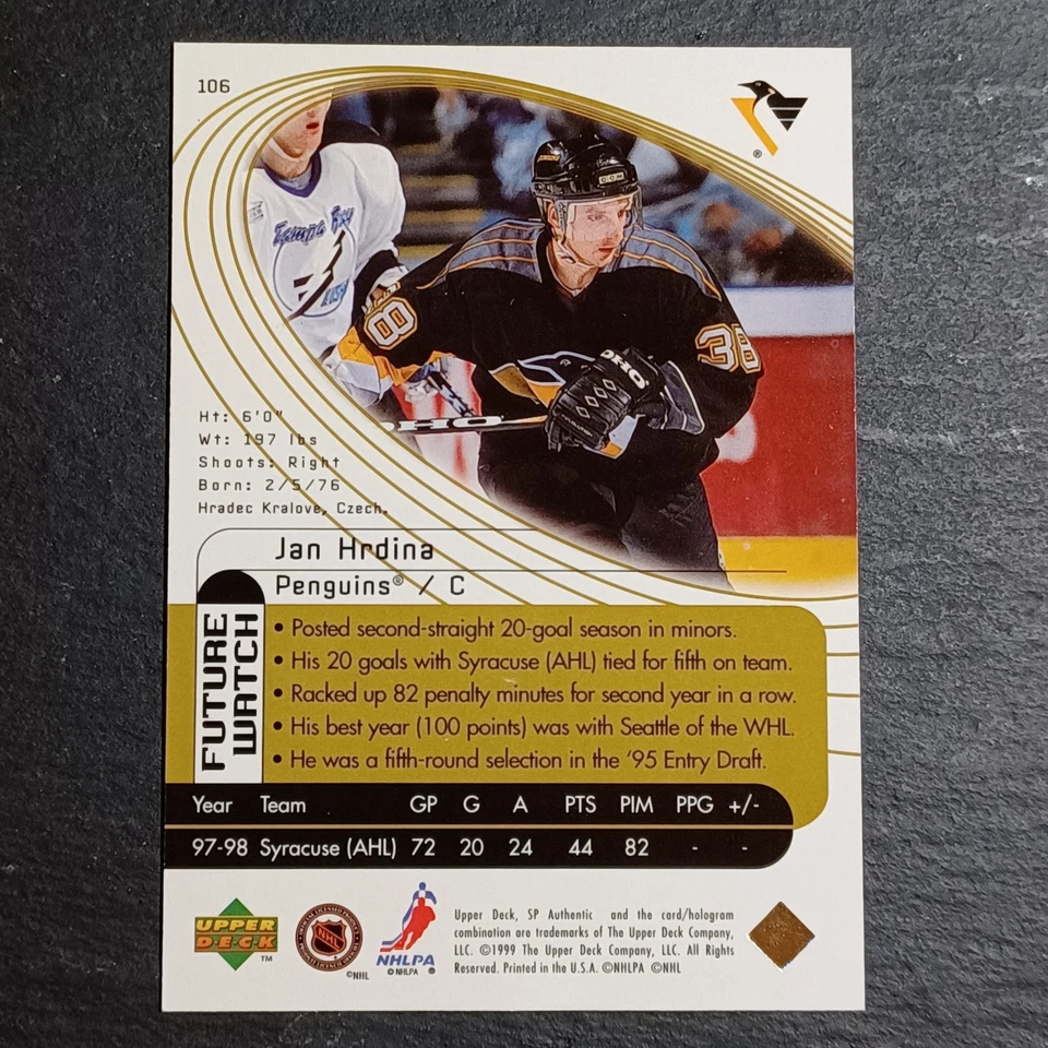 1999-00 SP Authentic Power Shift * Jan Hrdina 171/500 Penguins #106 NM-MT A-179 - Image 2 of 2