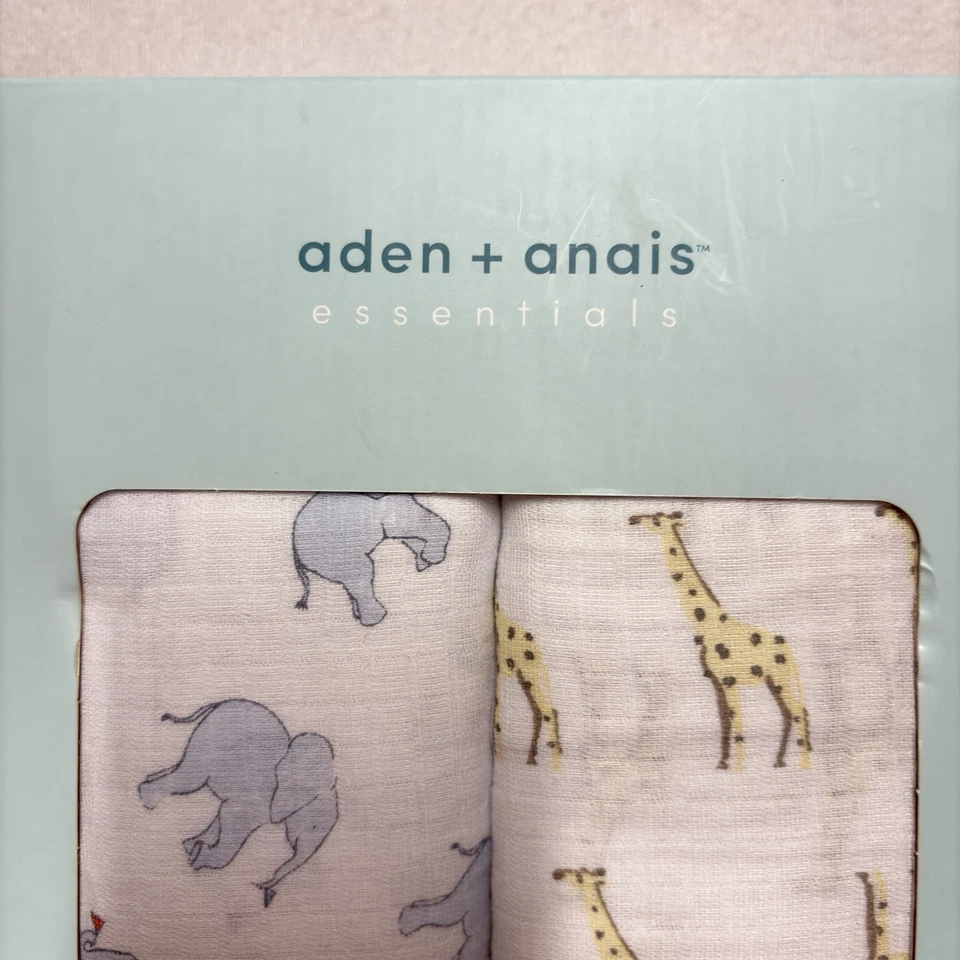 Aden + Anais婴儿安全毯16x16英寸白色大象狮子动物园棉薄纱 — 第 3/4 张图片