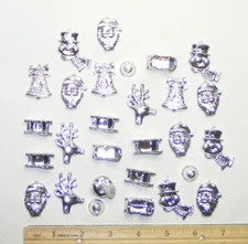 28 pcs mini shiny silvertone plastic assorted figural Christmas ornaments Lot A
