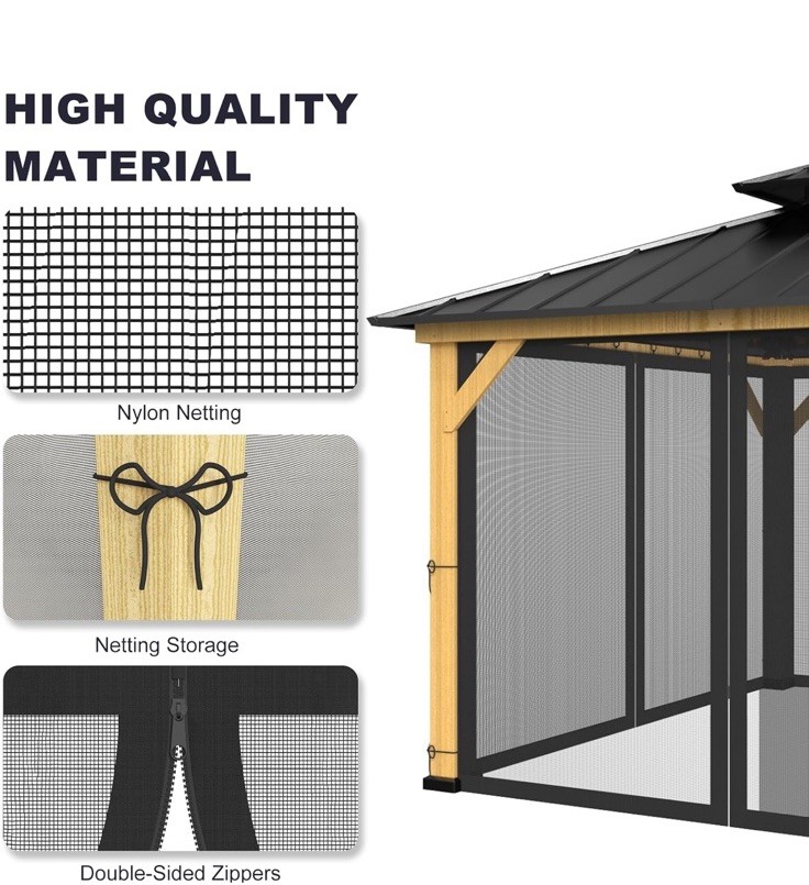12x12 Ft Gazebo Netting Universal 4 Panel Mesh Screen Wall With Zipper