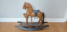Vintage Hand Carved Painted Rocking Horse 24" L 20" T Detailed W/Horse Hair