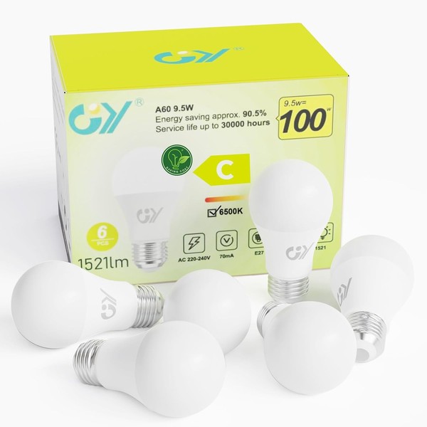 LED Lampe E27 9,5W 6500K 1521 Lumen Kaltweiß Energiesparlampe 6 StüCk-image