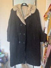 Vintage Persian Lamb Coat with Mink Collar Size 14 Black