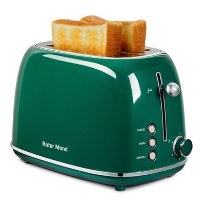 2 Slice Toaster Retro Stainless Steel with Bagel, Cancel, and Defrost Functio...