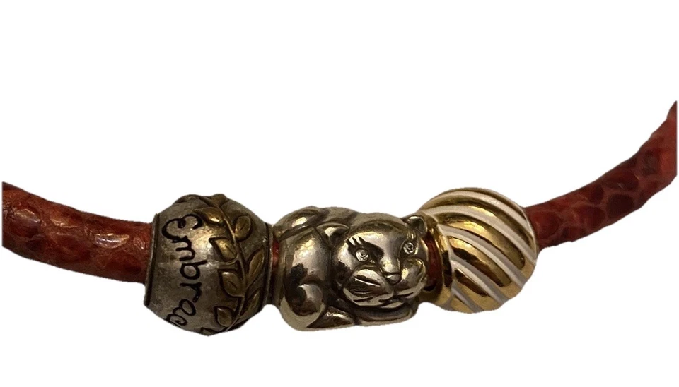 Брайтон подписанный красный кожаный двусторонний Cat эмаль бисером подвеска ошейник ожерелье - Изображение 2 из 4