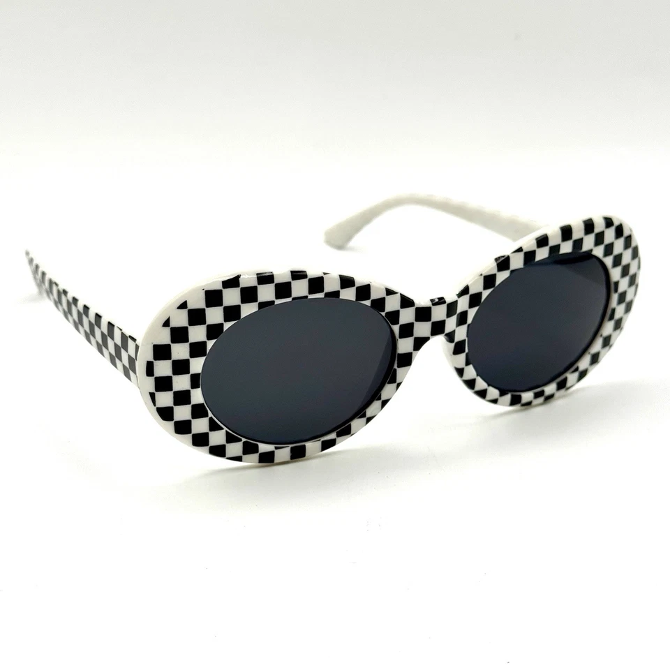 Moda Gafas de sol ovaladas gruesas blancas y negras estilo tablero a cuadros marco de diseñador Foto 2 de 4