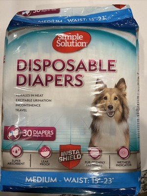 Simple Solution Disposable Dog Diapers Medium 30.  25 50 lbs Waist 15 23 