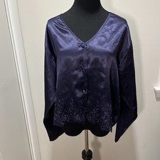 Victorias Secret Gold Label Pajama Too Silky Satin Size L Vintage Blue Cutouts