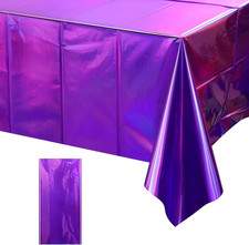 1 Pack Iridescent Purple Plastic Tablecloths, Shiny Disposable Laser Rectangle T