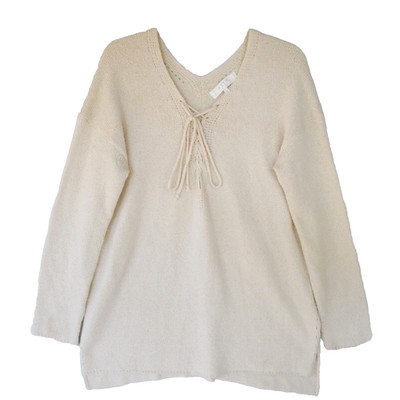 ASTR The Label Womens Size L Lace Up Cream Sweater Knit V Neck Pullover