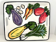 Handpainted  Ceramic Serving Tray with Handles 15" x 13.5"