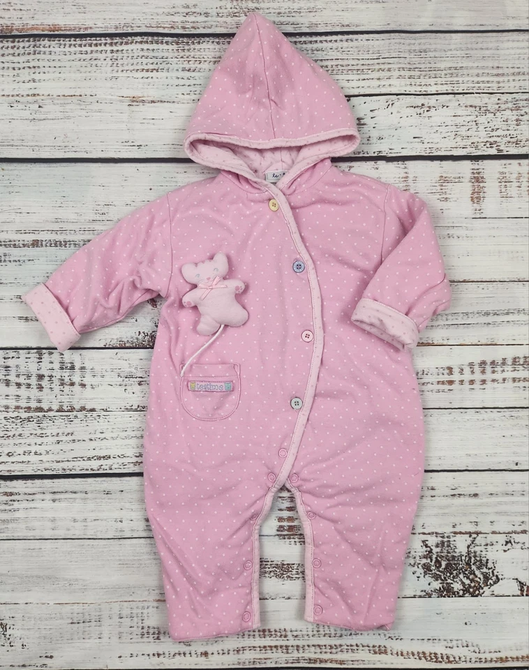 Le Top 6M Y2K Rosa Lunares Con Capucha Cochecito Traje Hora del Té Mameluco Gatito Bolsillo Pal Foto 2 de 4