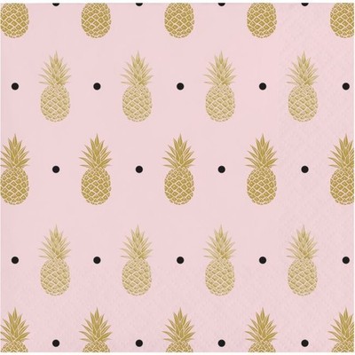 Gold Pineapple Wedding Foil Stamped 3-Ply Beverage Napkins 16 Pack Decoration
