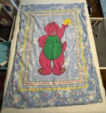 Vintage Barney The Dinosaur Children  s Quilt EUC 41x31  VTG Baby/Toddler