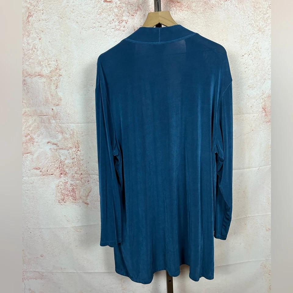 NUEVO CON ETIQUETAS CITIKNITS Chaqueta ajustada de punto líquido talla 2X azul frente abierto cárdigan top Foto 4 de 4