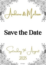 Affordable Wedding Stationery-Save The Date, Black Or ‘Gold’ Roses-Personalised
