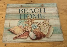 Coastal "Beach Home" Wall Decor Sign with Seashell Design - 15x12 Inch
