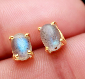 Authentic 100% Natural Labradorite Oval Stud Earring Gold Fill 925 Sterling Silver Jewelry
