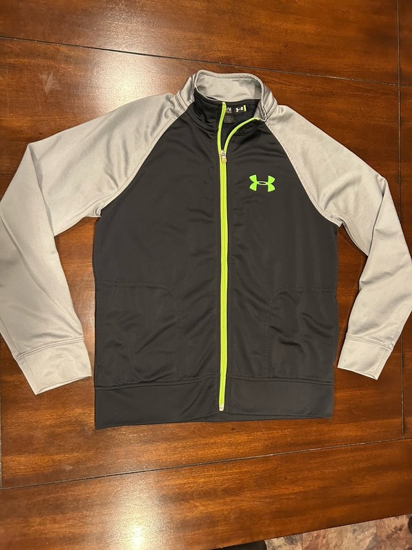Under Armour Full Zip Jacket Kids Size Y/MD Black-gray-green, Lightweight