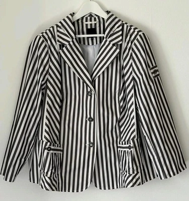 BLAZER FABIANI Damen ANTHRAZIT WEIß GESTREIFT - 100% Polyester Größe 54 geknöpft - Bild 1 von 4
