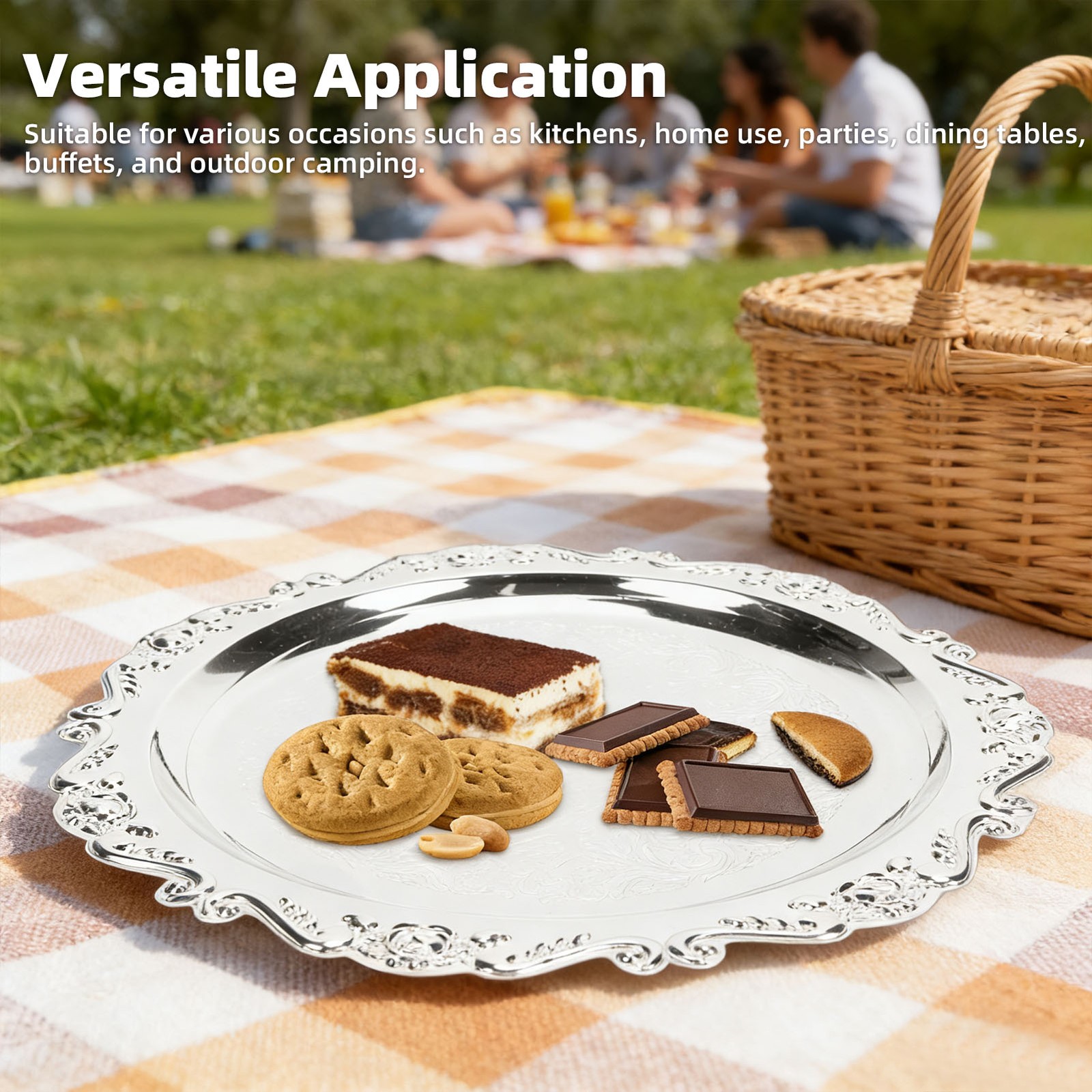Floral Engraved Serving Platter Vintage Multifunctional Floral Engraved Mirro ;;