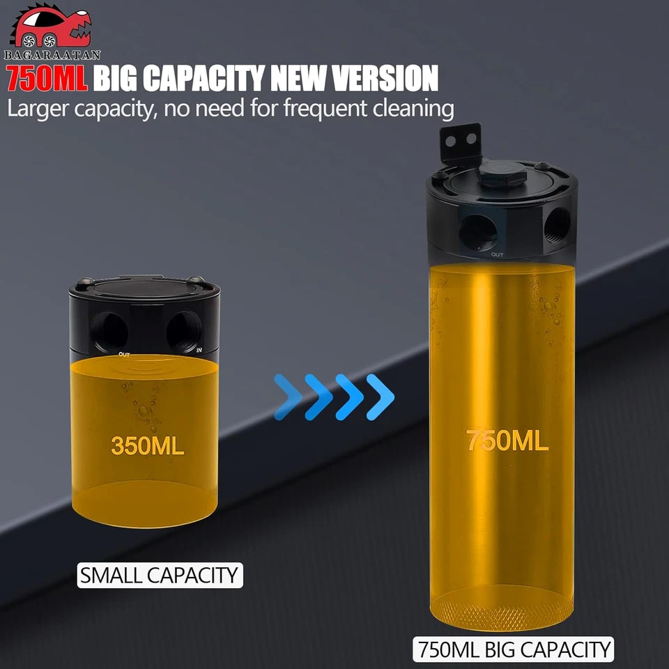 Kit de bote de captura de aceite 750 ml tanque de depósito deflector universal de 2 puertos con válvula de drenaje Foto 4 de 4