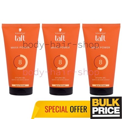 Taft Maxx Power Hair Gel 72H Ultra Strong Styling Hold Clean Look 150ml 3-Pack