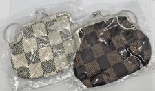 Pack Of 2 Coin Purses With Keychain Kiss Lock Bag Charm-Brown White Gray New