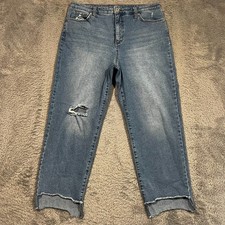 Style  Co Straight Leg Ankle Jeans Women's 14 33x25 Blue Distressed Raw Hem