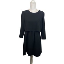 Sezane Size 4 Black Split Back Bow Tie Close 3/4 Sleeve Mini Dress French