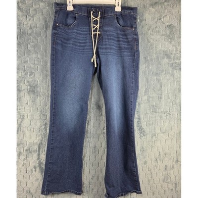 No Boundaries Lace Up Front Flare Jeans Dark Wash Blue XL 15-17 Stretch Denim