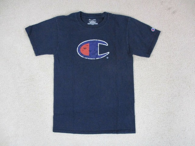 red and blue champion shirt