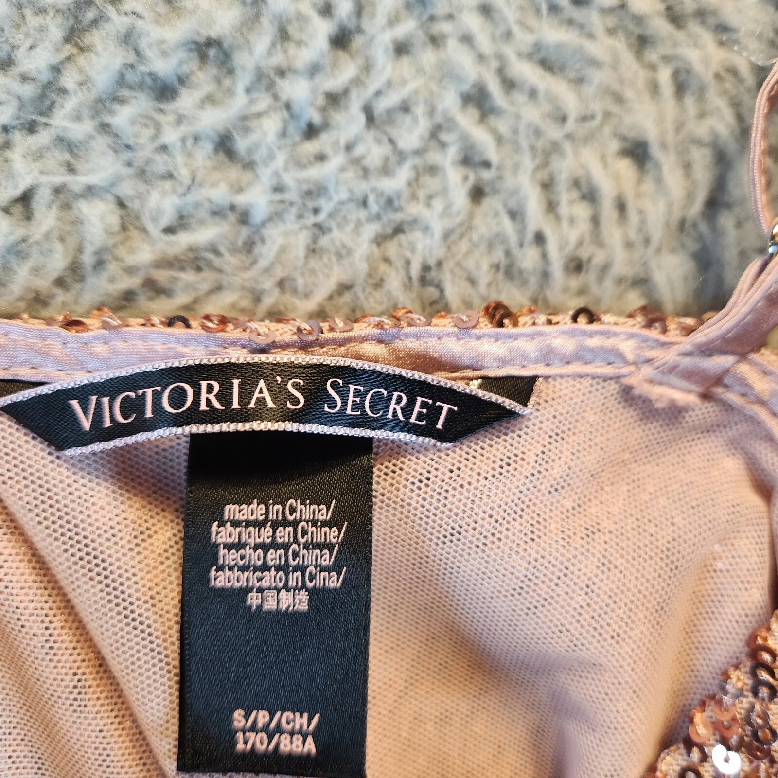 UNDERCOVER Victoria's Secret Mini Abito Slip Donna Piccolo Rosa Paillettes Tuffo Scollo V Pullover